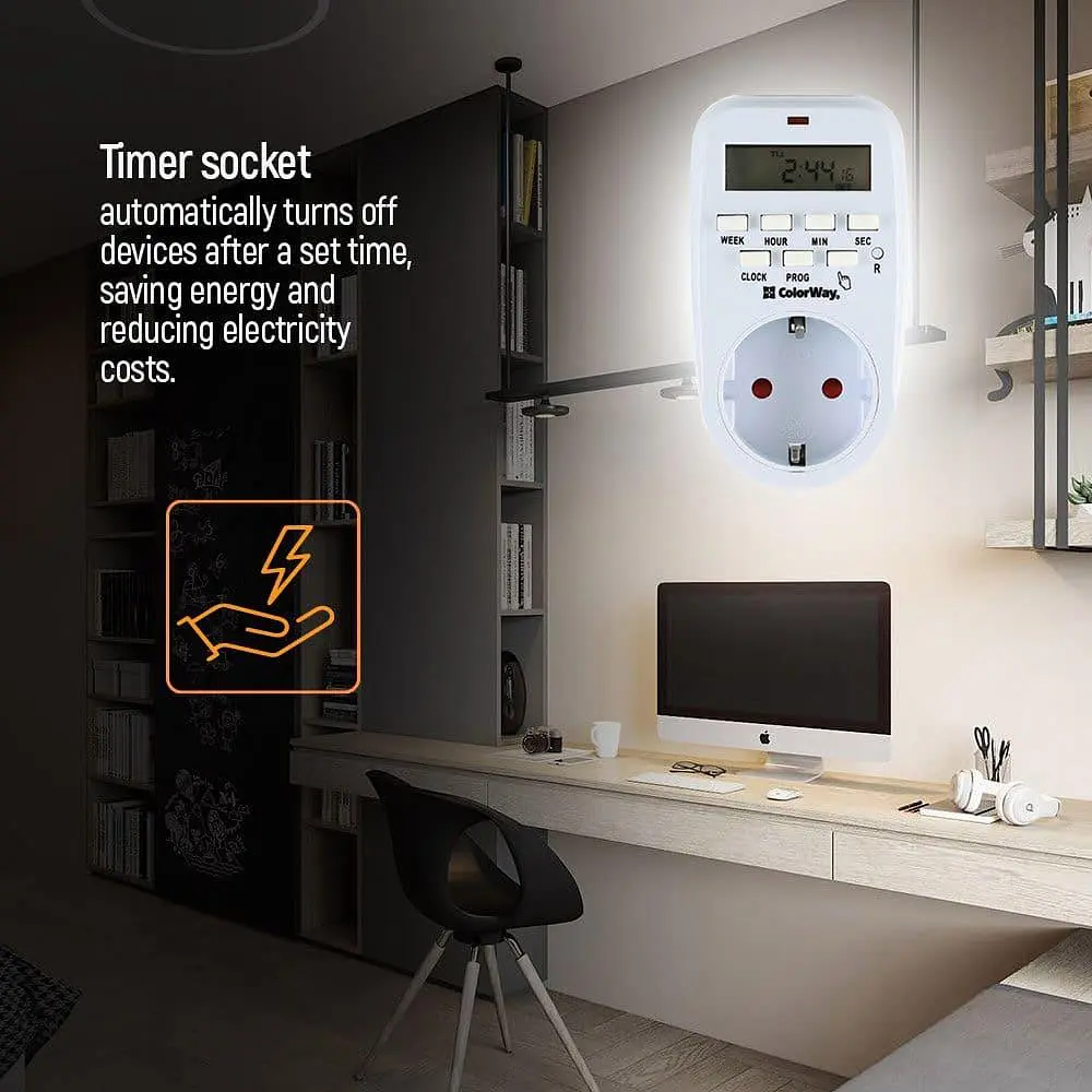 Таймер-розетка СolorWay 16A 3680W електронний тижневий 7D (CW-STE01-7D) - фото 13