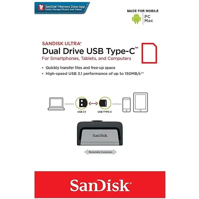 USB флеш-накопитель SanDisk Ultra Dual 32GB USB-A + USB-C 3.1 (SDDDC2-032G-G46) [66624] - фото 4