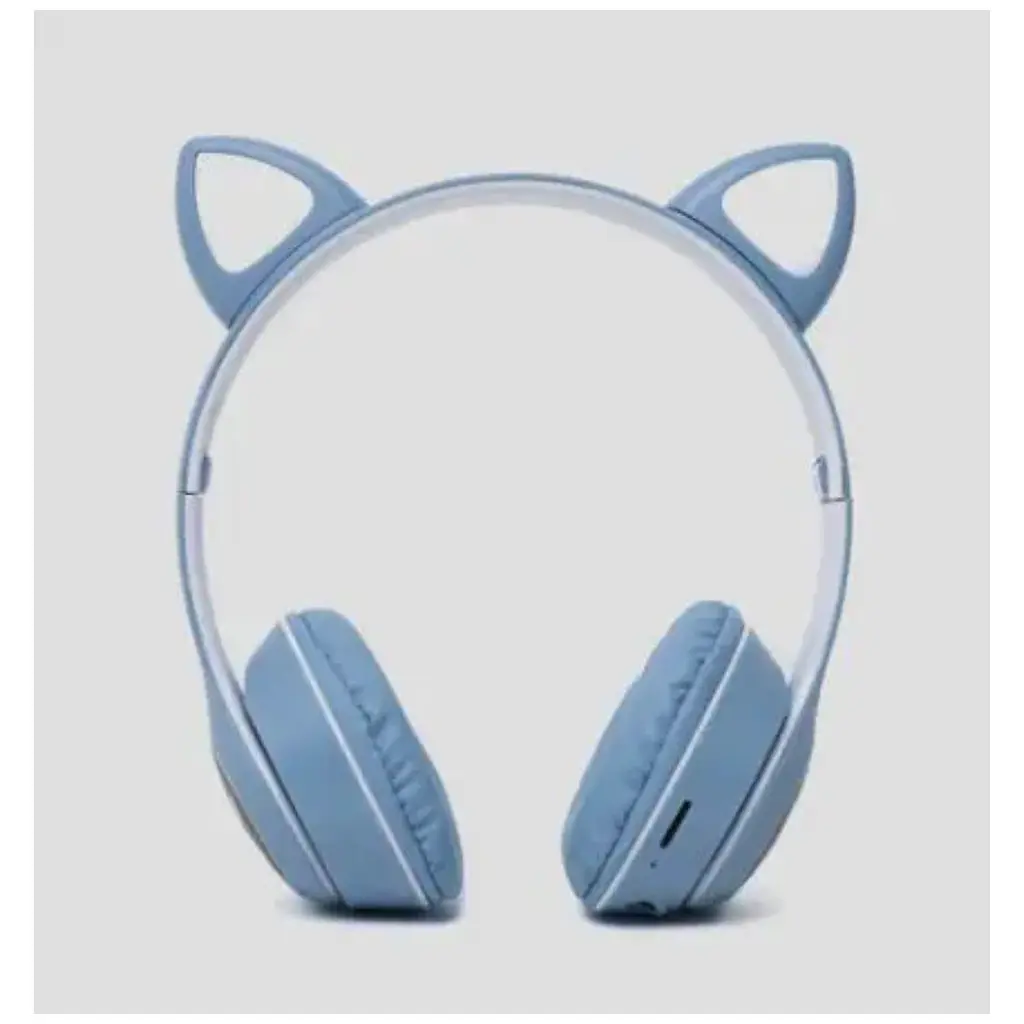 Детские наушники Cat MZ-023 Bluetooth RGB подсветка FM microSD с кошачьими ушками синий - фото 4