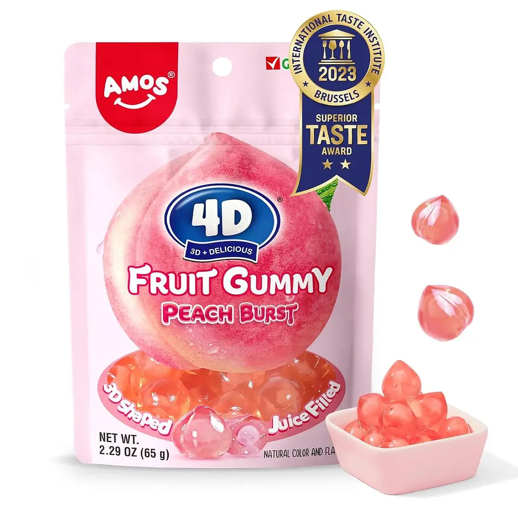 Желейні цукерки Amos 4D Fruit Gummy Peach Burst 65г - фото 6