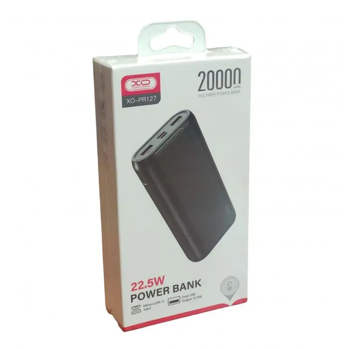Повербанк чорний портативна зарядка Power bank XO PR127 PD20W+QC22.5W 20000 mAh 2USB/1Type-C - фото 3