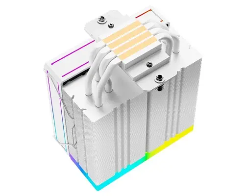 Кулер для процесора ID-Cooling FROZN A410 ARGB White, 120 мм, 4 теплових трубок, алюміній/мідь, 500±200 ~ 2000±10% RPM, 29.85dB(A) Max, Intel: 1851, 1700, 1200, 115x, AMD: AM4/AM5, 152х75х120 мм, 4-pin PWM, ARGB, до 220 Вт - фото 2