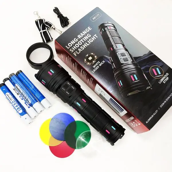 Ліхтар NIGHT VISION FLUORESCENCE XPRO AK177-1, білий лазер, LED, power bank, 4×18650, індикація заряду, ЗУ Type-C, zoom, 5 фільтрів (47153-177-1_1117) - фото 4