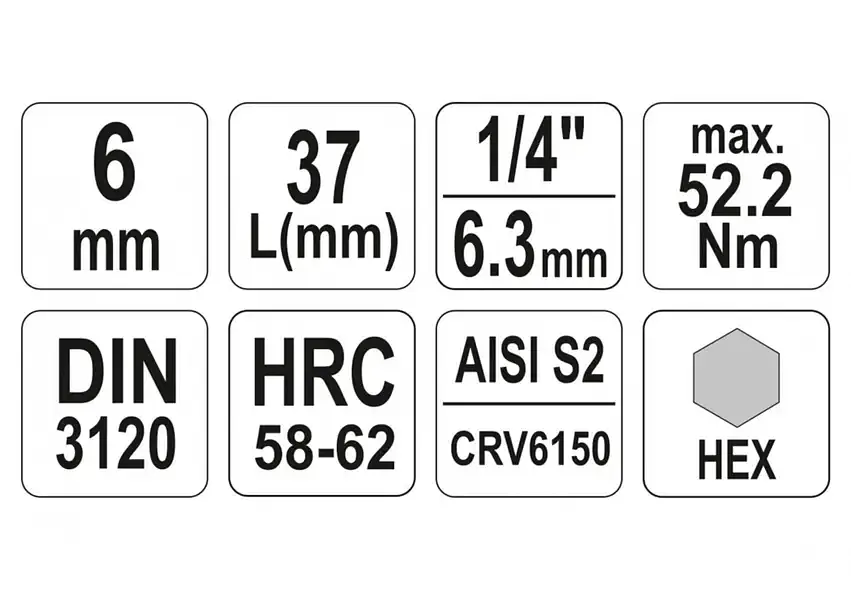 Головка торцевая Yato квадрат 1/4" HEX M6 L=37 мм (YT-04373) - фото 3
