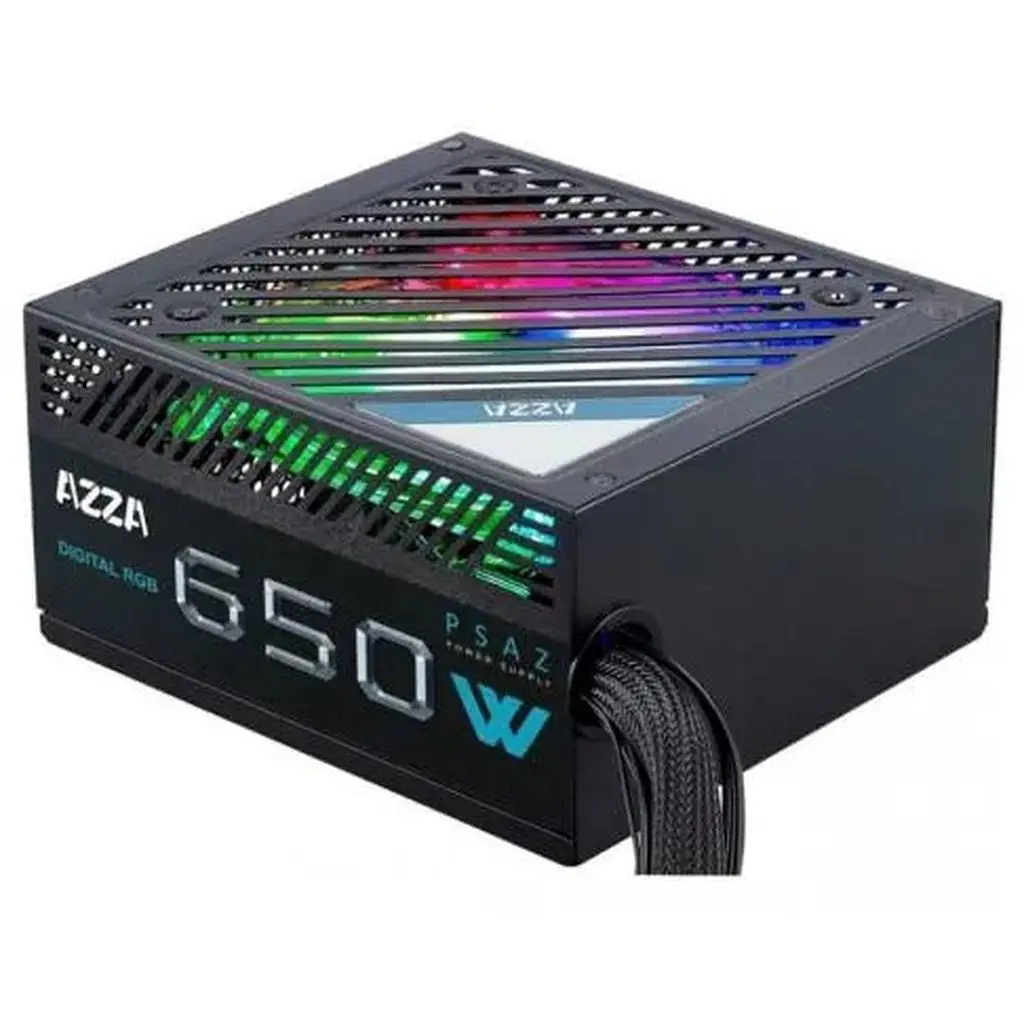 Блок питания 650 Вт, AZZA, Black, 80+ Bronze, 12 см ARGB, 2xMolex/5xSATA/2x6+2-pin/1x20+4-pin/1x4+4-pin, защита UVP/OVP/OPP/OCP/SCP (PSAZ-650W - фото 1