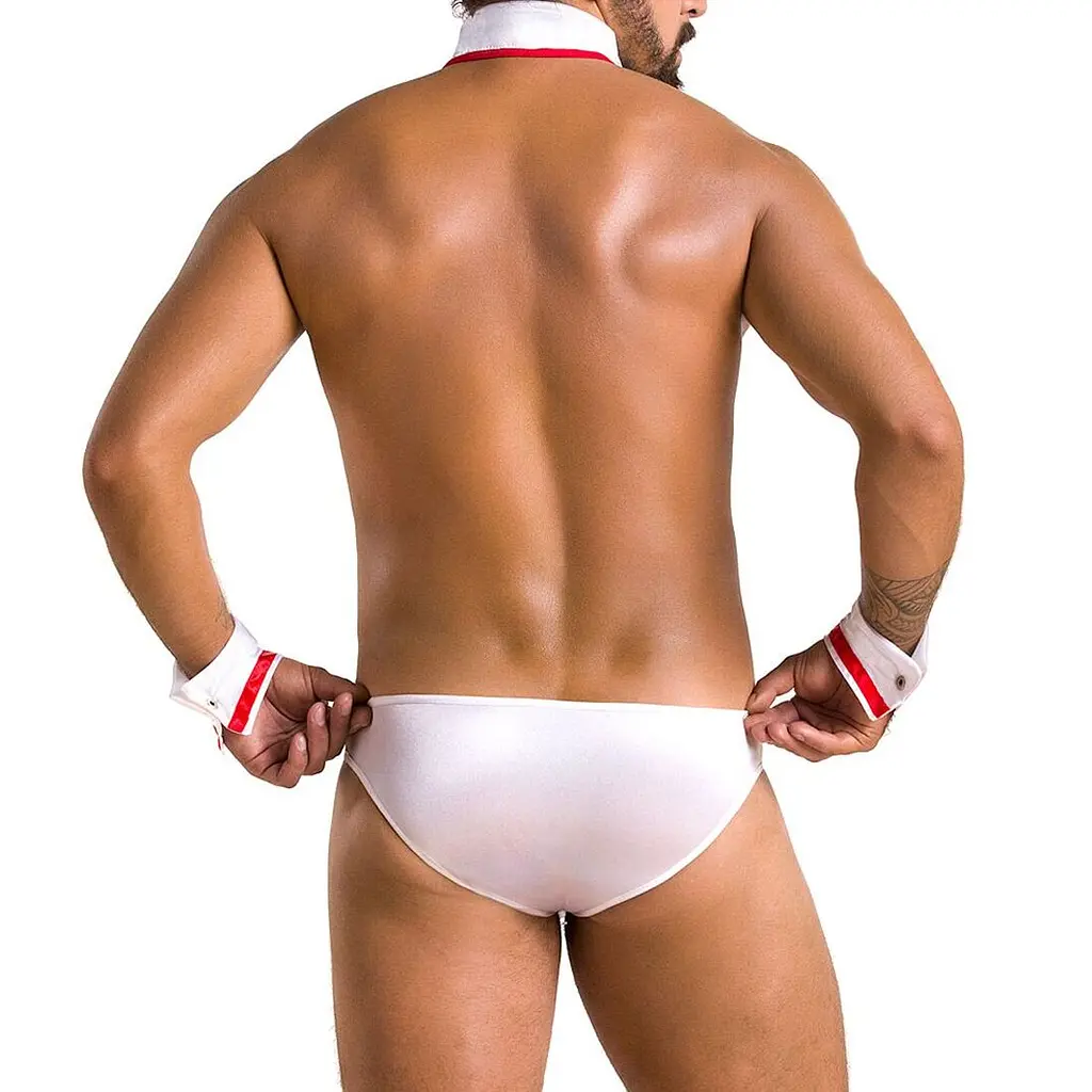 Комплект еротичної чоловічої білизни Passion 037 GREGORY L/XL White, труси, комірець, манжети - фото 2