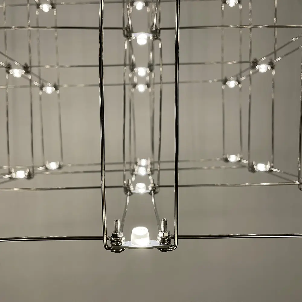 Серебряная геометрическая люстра в форме параллелепипеда 120*60*60 см | Ст. MJ 199-1200*600*600 CH | Line F - фото 4