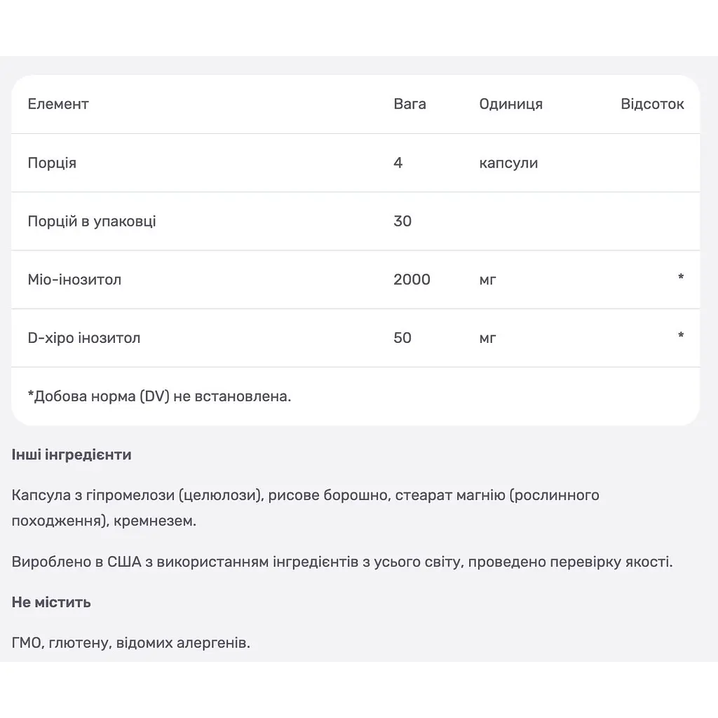 Міо та D-хіро інозитол для жінок Nutricost 120 капсул - фото 4