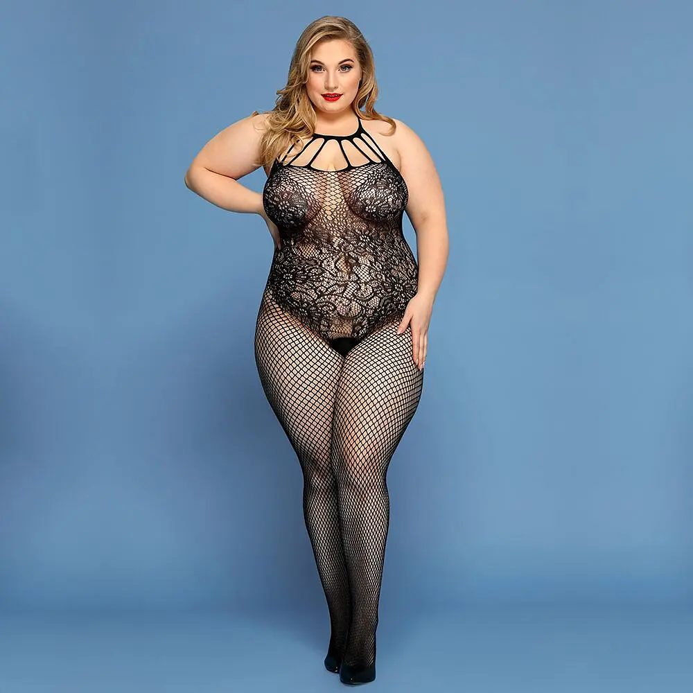 Сітчастий бодістокінг JSY «Відверта Мадлен» Plus Size, Black, імітація боді, мереживо, доступ - фото 5