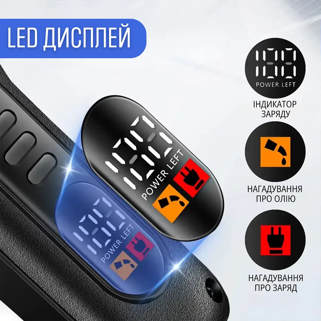 Професійна акумуляторна машинка для стрижки волосся і бороди з LED-дисплеєм Geemy, Тример для стрижки + 4 насадки, Чорна - фото 7