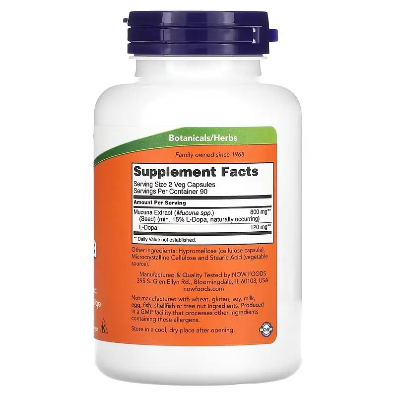 Інші екстракти Dopa Mucuna 180 капсул NOW vit0005869 - фото 2