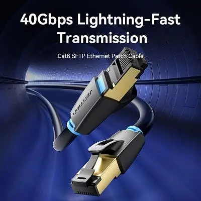Патч-корд 8м, S/FTP cat 8 RJ-45 black Vention (IKABK) - фото 2