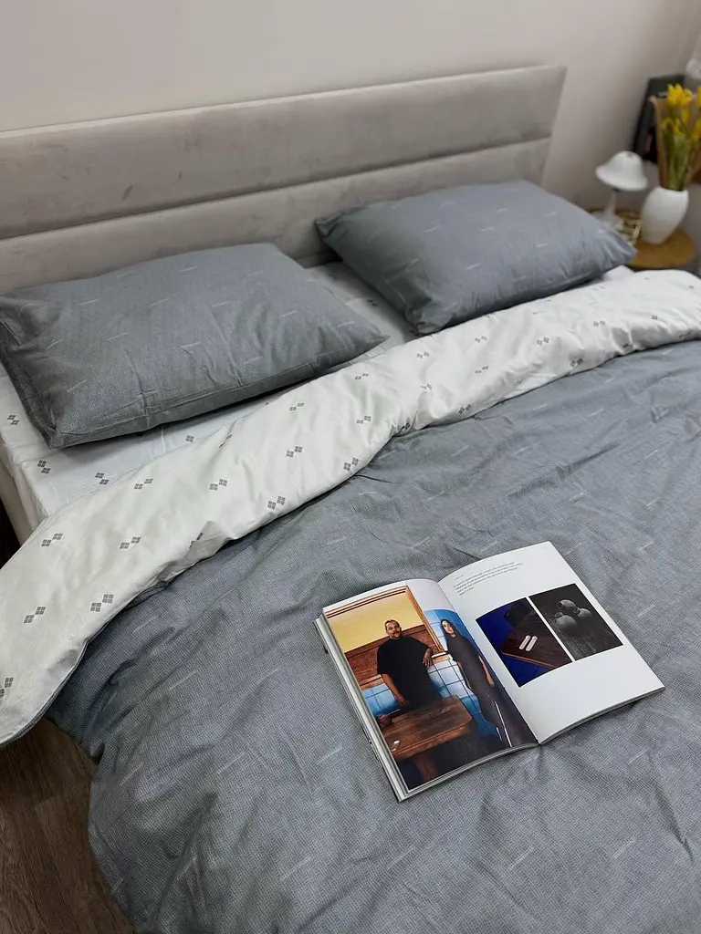 Комплект постільної білизни Ecotton полуторний 150х215 см сіра Полоса 21205 (23672) - фото 3