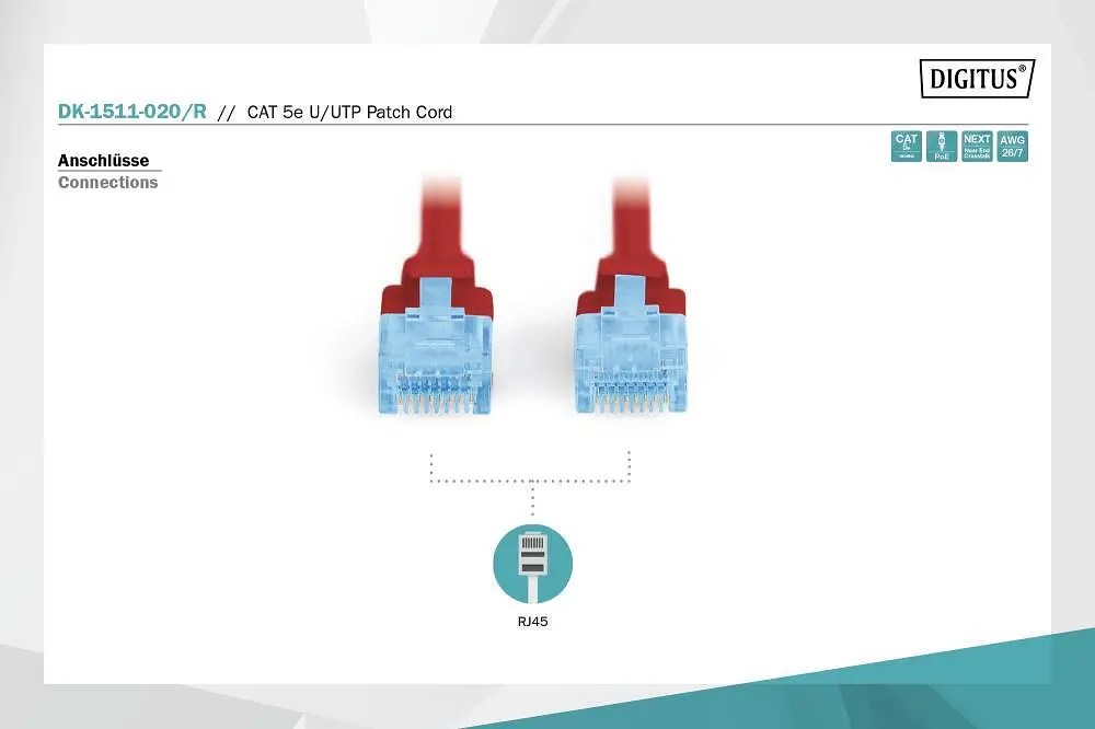 Патч-корд Assmann CAT 5e U-UTP, Cu, PVC AWG 26/7, 2 м DK-1511-020/R Red - фото 2