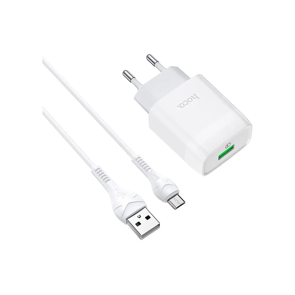 Зарядний пристрій HOCO C72Q Glorious USB QC3.0 + кабель USB–Micro-USB 5P 18 Вт білий (6931474732538)