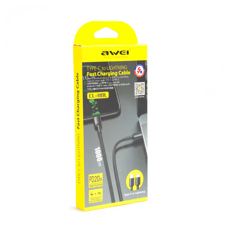 Кабель Awei CL-118L Type-C Lightning 1.2 m Black - фото 2