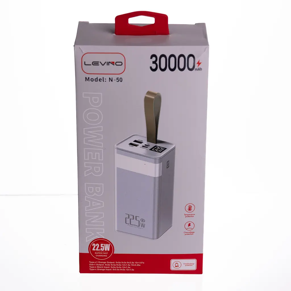 Повербанк 30000 mAh с быстрой зарядкой и фонариком 22.5 Вт powerbank зарядка для телефона гаджетов Белый ZoroxHP-N50 - фото 6
