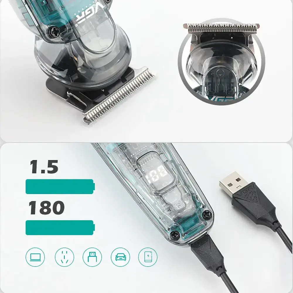 Бездротова машинка для стриження + 5 насадок, з USB, VGR V949, Синя / Чоловічий тример / тример для стриження волосся - фото 7