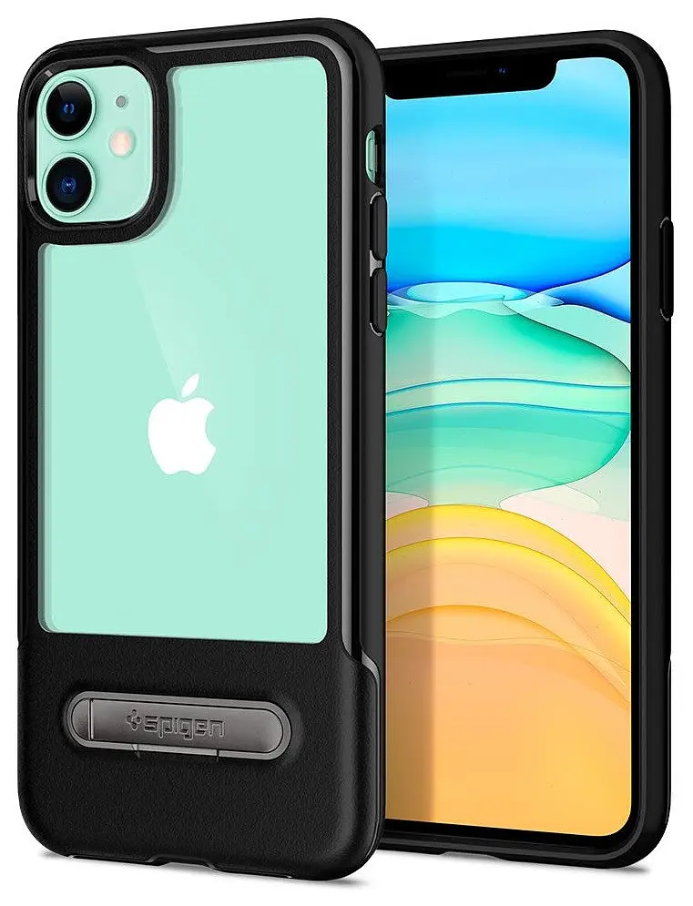 Чохол прозорий протиударний із підставкою Spigen Slim Armor Essential S Ultra Hybrid 076CS27085 для iPhone 11 (6.1") Black