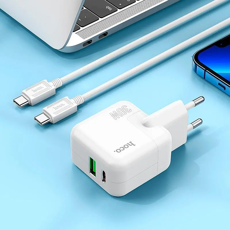 Зарядное устройство Hoco C111A 2 порта USB A+C 30 W с кабелем type-C - фото 2