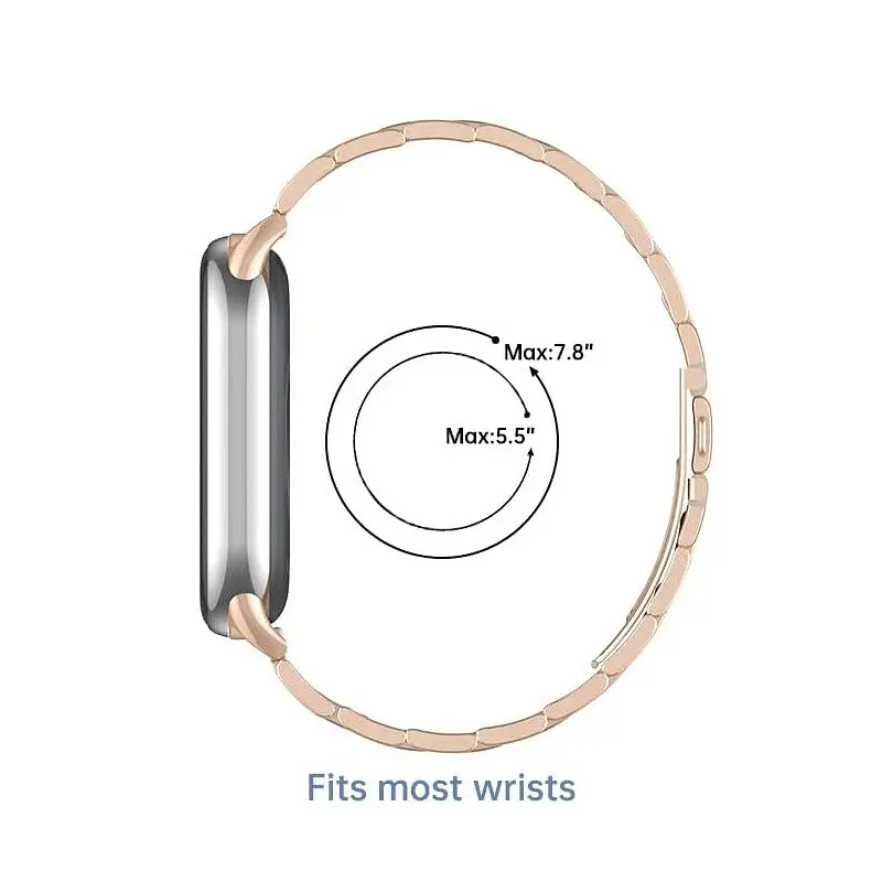 Ремешок для фитнес-браслета Tamister для Xiaomi Mi Band 8 и 9 Type C металлический с застежкой розовое золото - фото 6