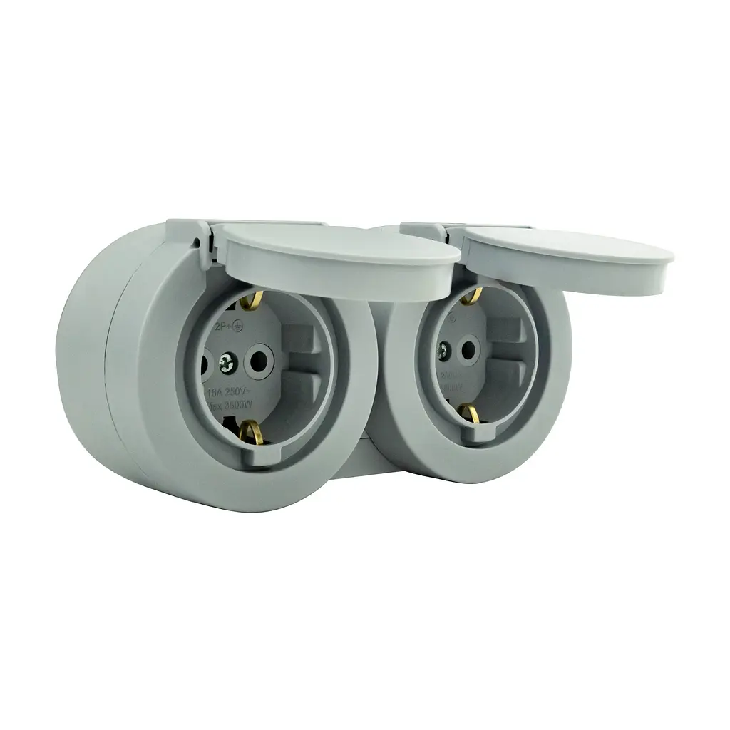 Розетка подвійна Ovivo Electric xOne з заземленням та кришкою сірий - фото 3