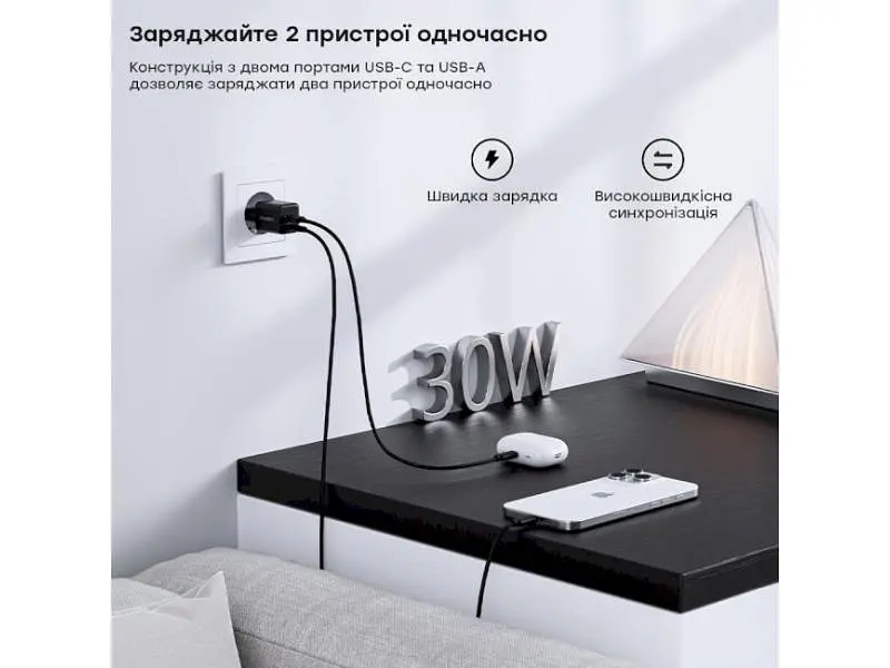 Мережевий зарядний пристрій Choetech PD5012 30 W GAN Black (PD5012-EU-BK) - фото 4