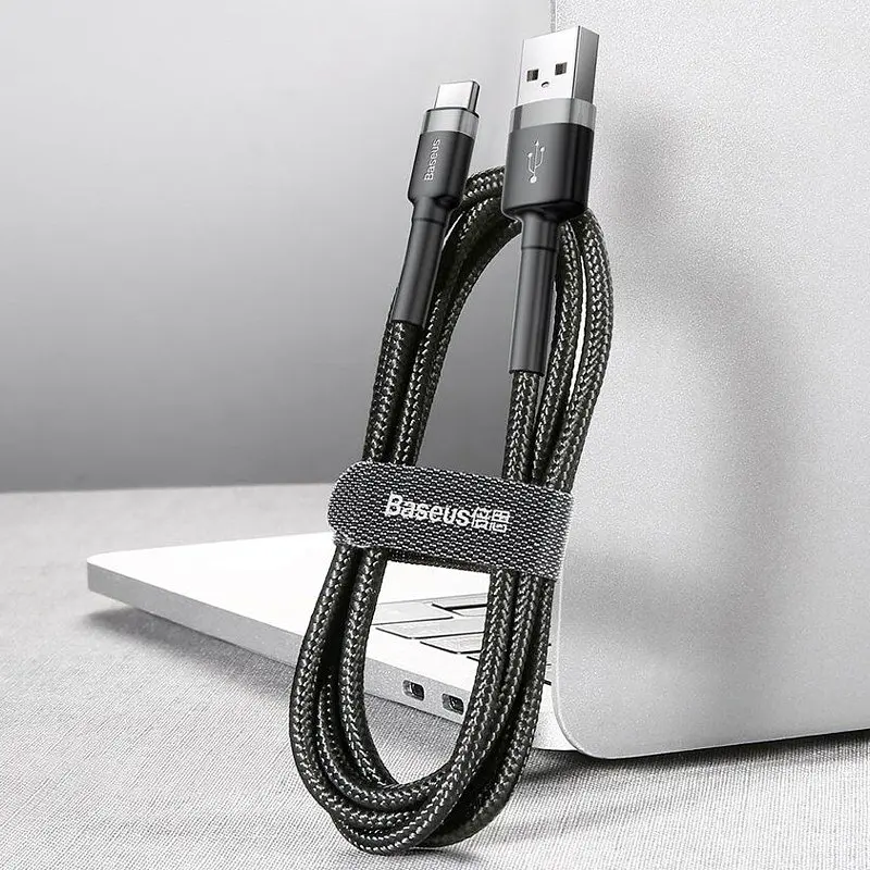 Дата кабель Baseus Cafule USB to Type-C Cable 2A (2m) (CATKLF-C) Чорний / Сірий - фото 5