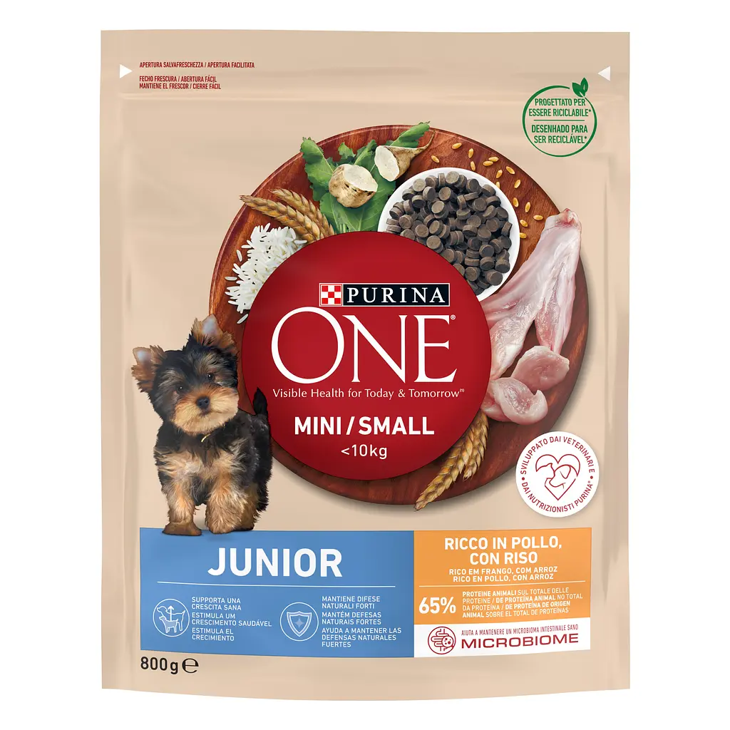 Сухий корм для цуценят малих порід Purina One Mini Junior, з куркою та рисом, 800 г - фото 2