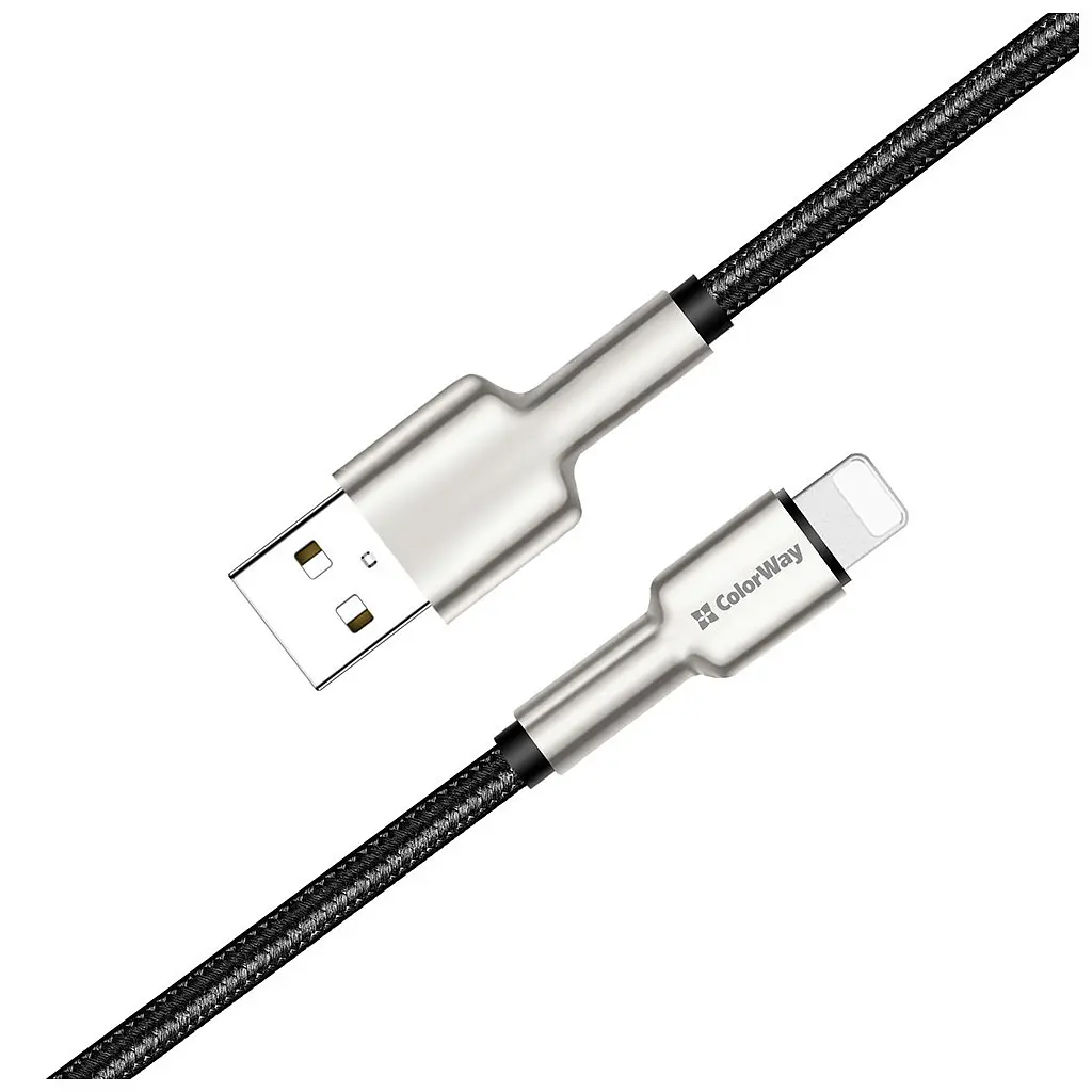 Дата кабель USB 2.0 AM to Lightning 1.0m head metal black ColorWay (CW-CBUL046-BK) - фото 3