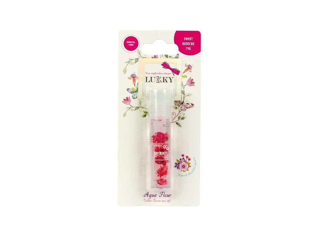 Блиск для губ LUKKY олійка в ролику Aqua Fleur з червоними квітами T22005