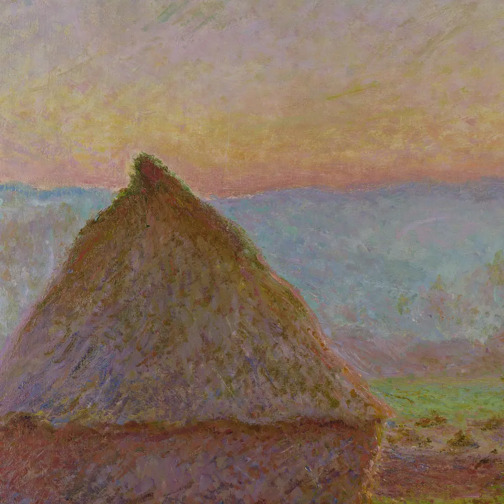 Інтер'єрна картина Стіжки сіна та вечірнє сонце, Клод Моне, Claude Monet, Grainstacks at Giverny, інтер'єрний декор, 41×60 см (id6891) - фото 4