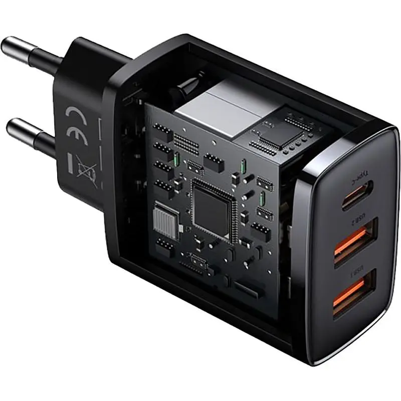 Сетевое зарядное устройство Baseus Compact Quick Charger 2USB+USB-C 30W EU Black - фото 4