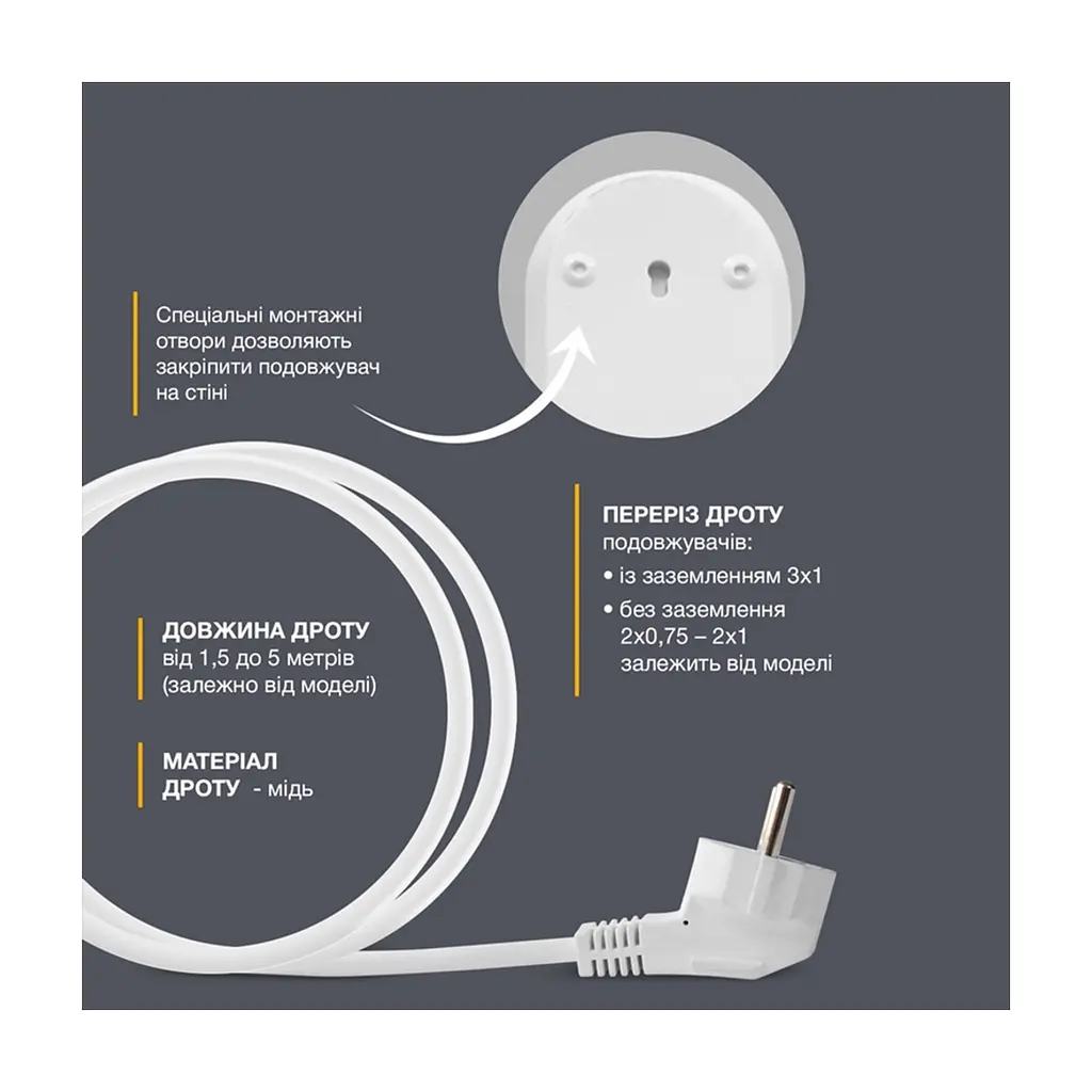 Сетевой удлинитель Electrum C-ES-1796 2.0m, 5 роз, white (C-ES-1796) - фото 6