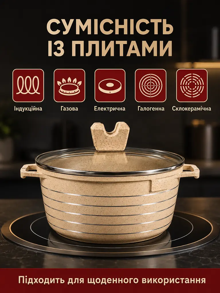 Набір каструль з литого алюмінію 10 предметів з керамічним антипригарним покриттям для всіх типів плит Бежевий (37261994) - фото 6