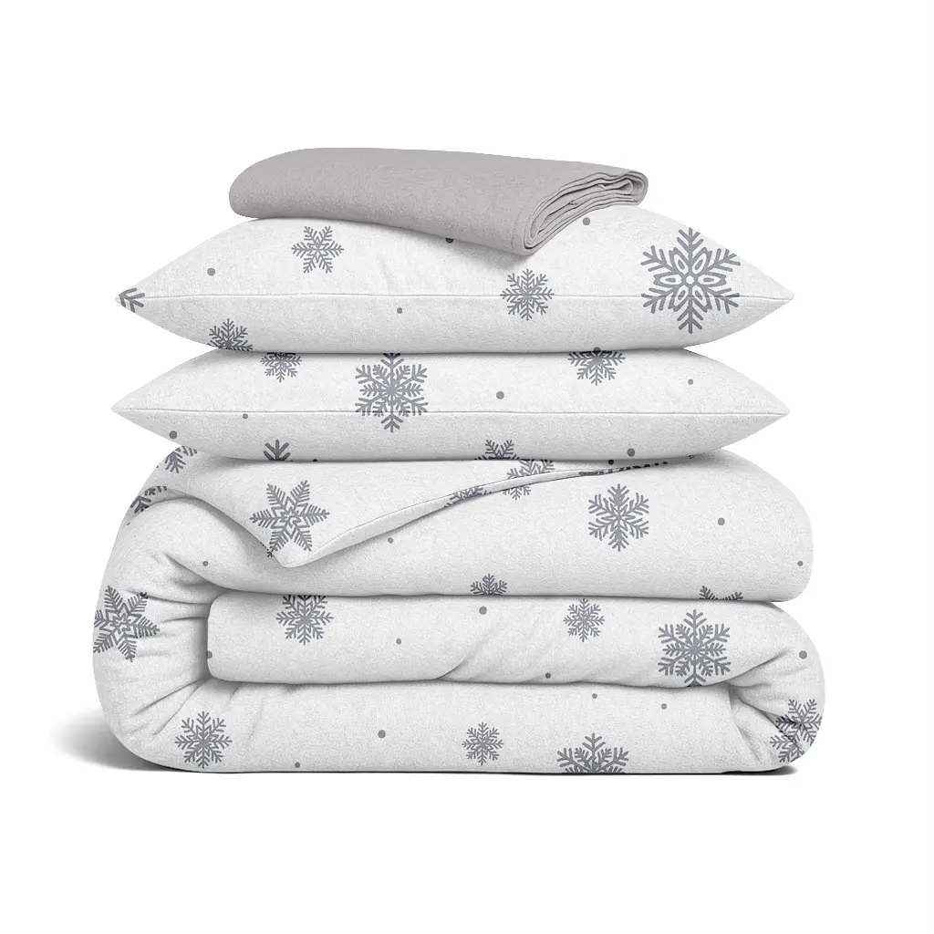 Сімейний комплект фланель з простирадлом на резинці SNOWFLAKES SILVER CS2 COSAS (4822052479711)