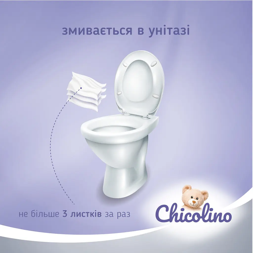 Туалетний папір Chicolino Біорозкладний вологий для дітей та дорослих 40 шт. (4823098413936) - фото 6