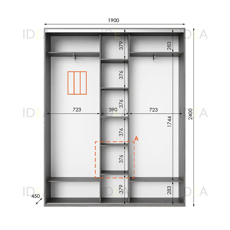 Шафа-купе Idea серія 2 190 x 45 x 240 см Венге темний Дзеркало - фото 2