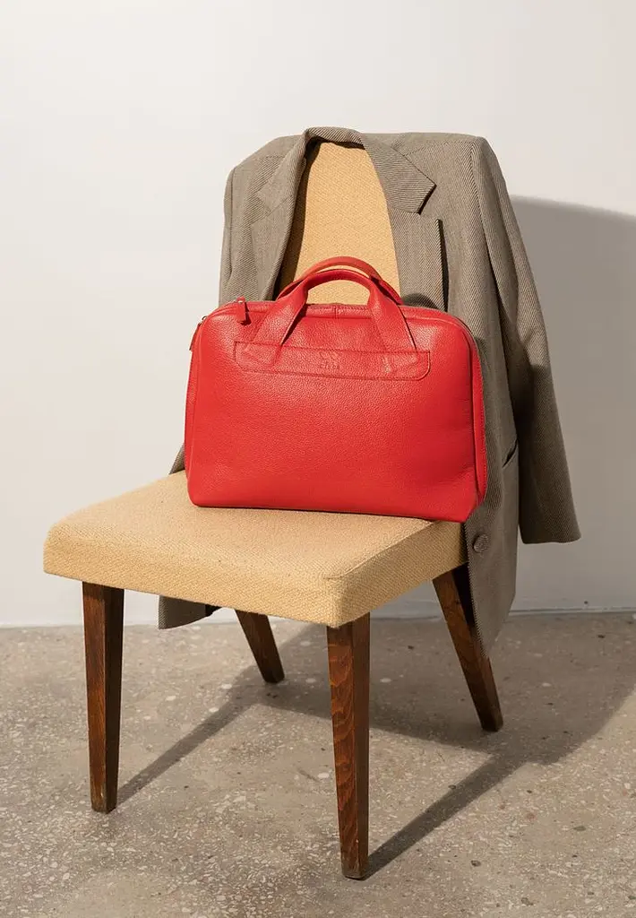Кожаная деловая сумка Attache Briefcase красный флотар - фото 2