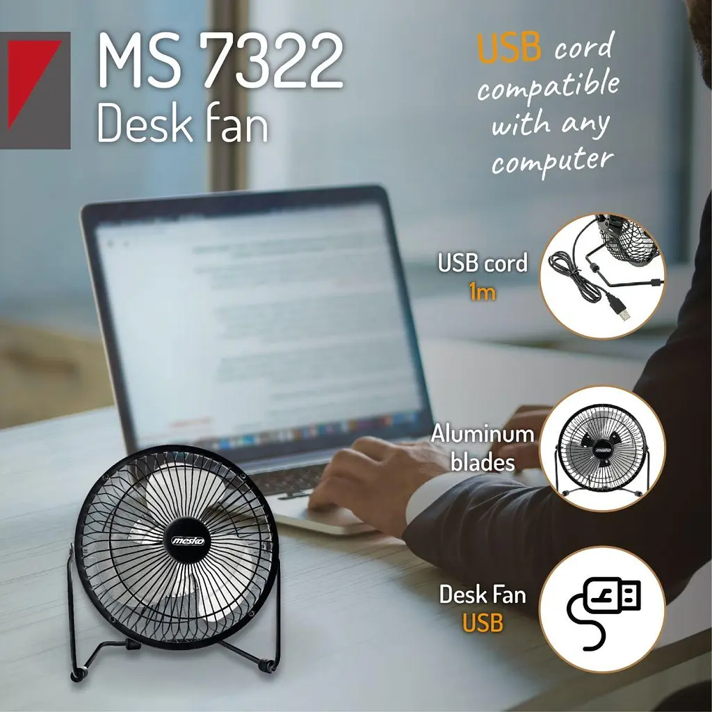 Вентилятор Mesko MS 7322 настільний/ USB/ 4,5Вт/ D=15см/ чорний (MS7322) - фото 10