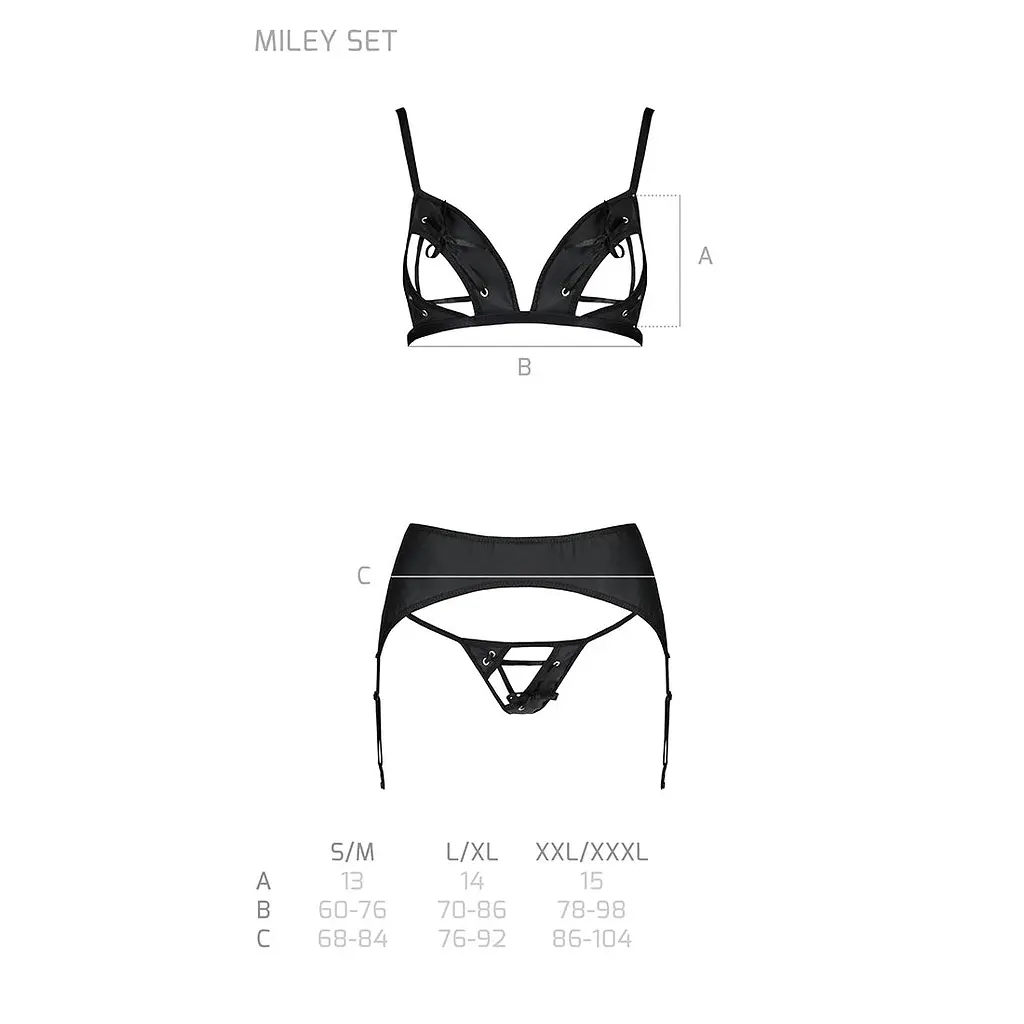 Комплект з екошкіри Passion MILEY SET S/M, black, трусики, бюстгальтер, пояс для панчіх - фото 5