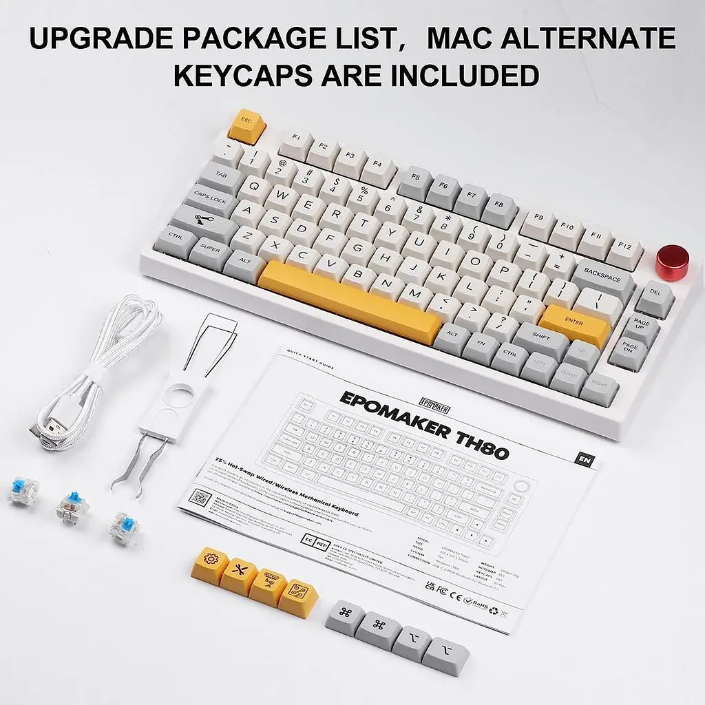 EPOMAKER TH80 Pro 75% гаряча заміна RGB 2.4 ГГц / Bluetooth 5.0 / дротова ігрова механічна клавіатура, з акумулятором ємністю 4000 - фото 5