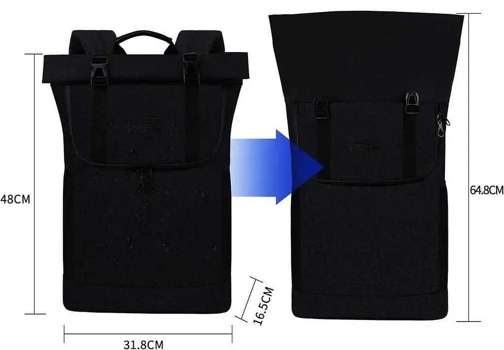 Рюкзак офісний Kroser Roll Top для ноутбука 48x31,8x16,5 см Чорний (DE-KTF905CDH) - фото 3