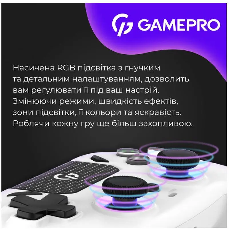 Геймпад Bluetooth джойстик GamePro GPS-13W Bluetooth 5.3/USB (PC/iOS/Android/PS3/PS4) RGB White - фото 6