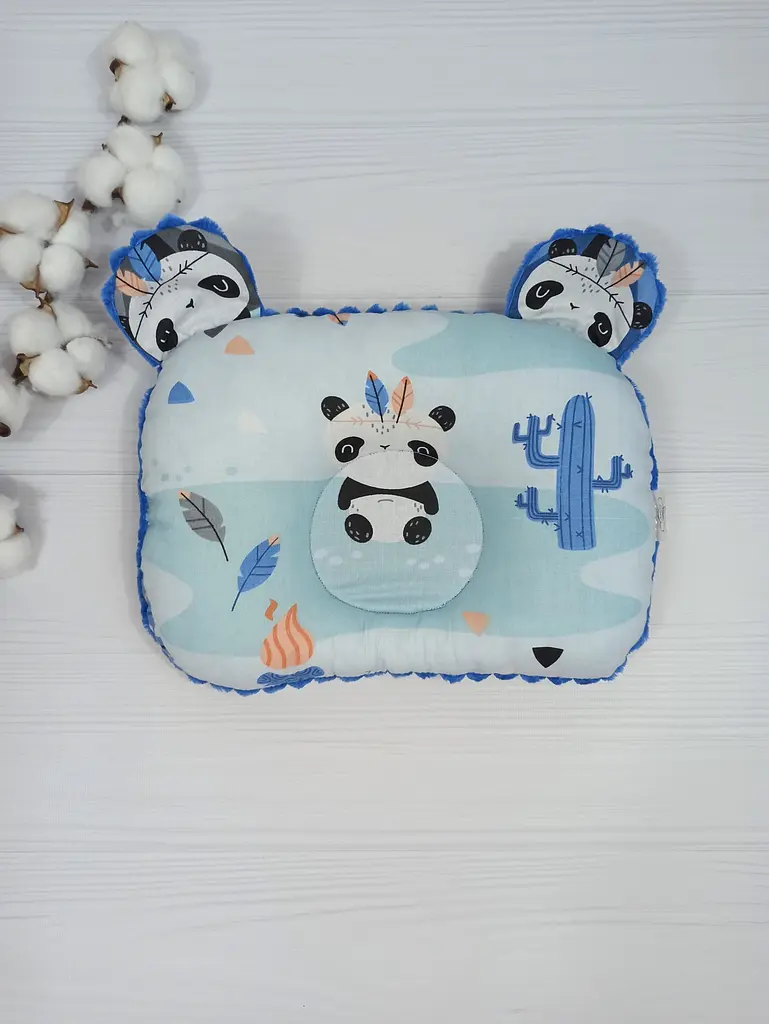 Дитяча ортопедична подушка 24×32 для новонароджених a.l.babybox Панди індіанці Синій