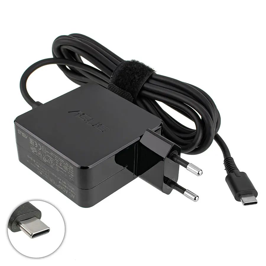 Блок живлення для ноутбука Asus USB-C 45W, Type-C, 19V, 2.37A, квадратний, адаптер+перехідник, Black - фото 2