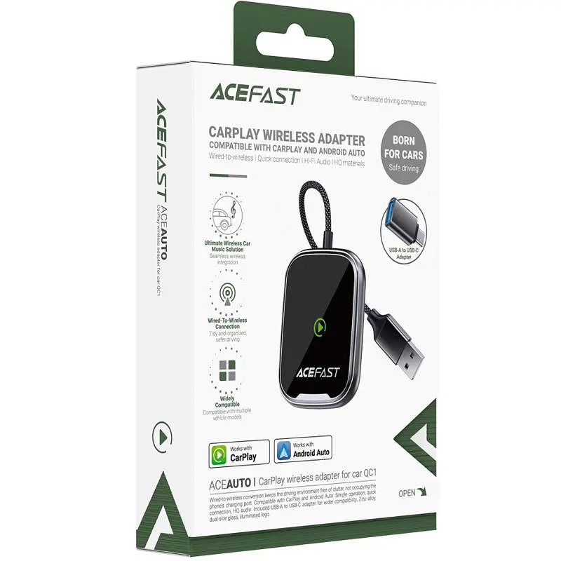 Адаптер QC1 бездротовий CarPlay для авто/Android Auto Gray Acefast teh0029920 - фото 2