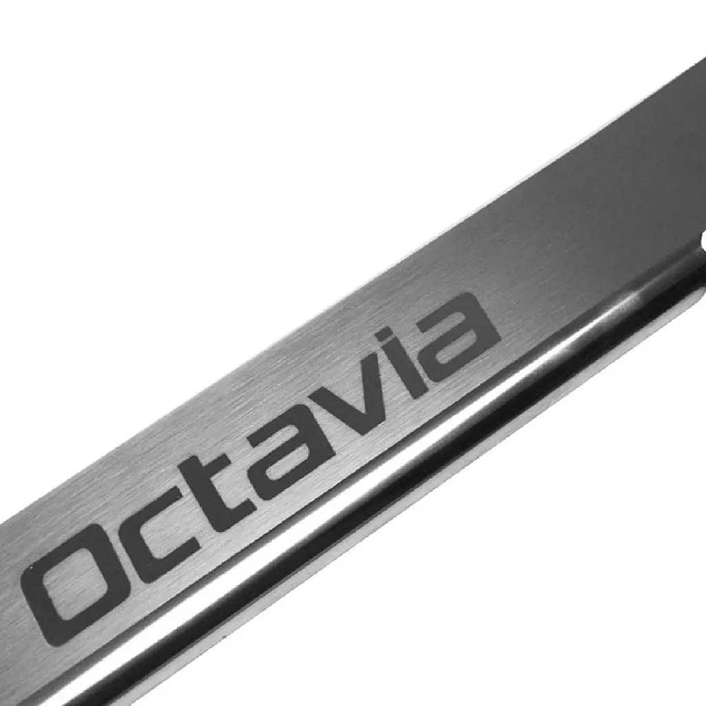 Накладки на пороги для Skoda Octavia A5 2004-2014 Нержавіюча сталь із загином та Логотипом 8 шт (Premium P-SK05) - фото 5