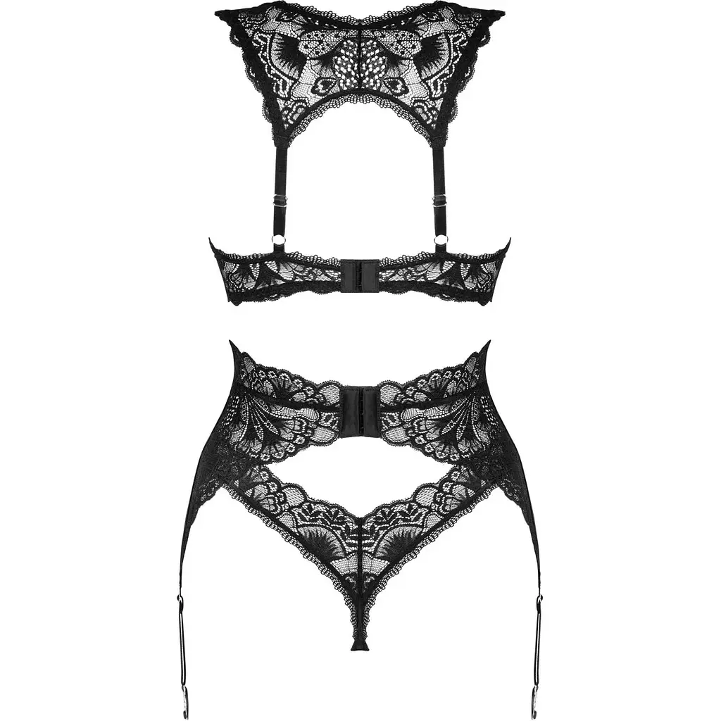 Комплект білизни Obsessive Donna Dream 3-pcs set M/L Black, бюстгальтер, стрінги, пояс для панчіх - фото 4