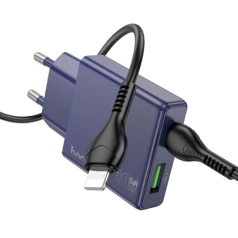 МЗП Hoco N45 Biscuit PD30W+QC3.0 + Type-C to Lightning Titanium blue - фото 5